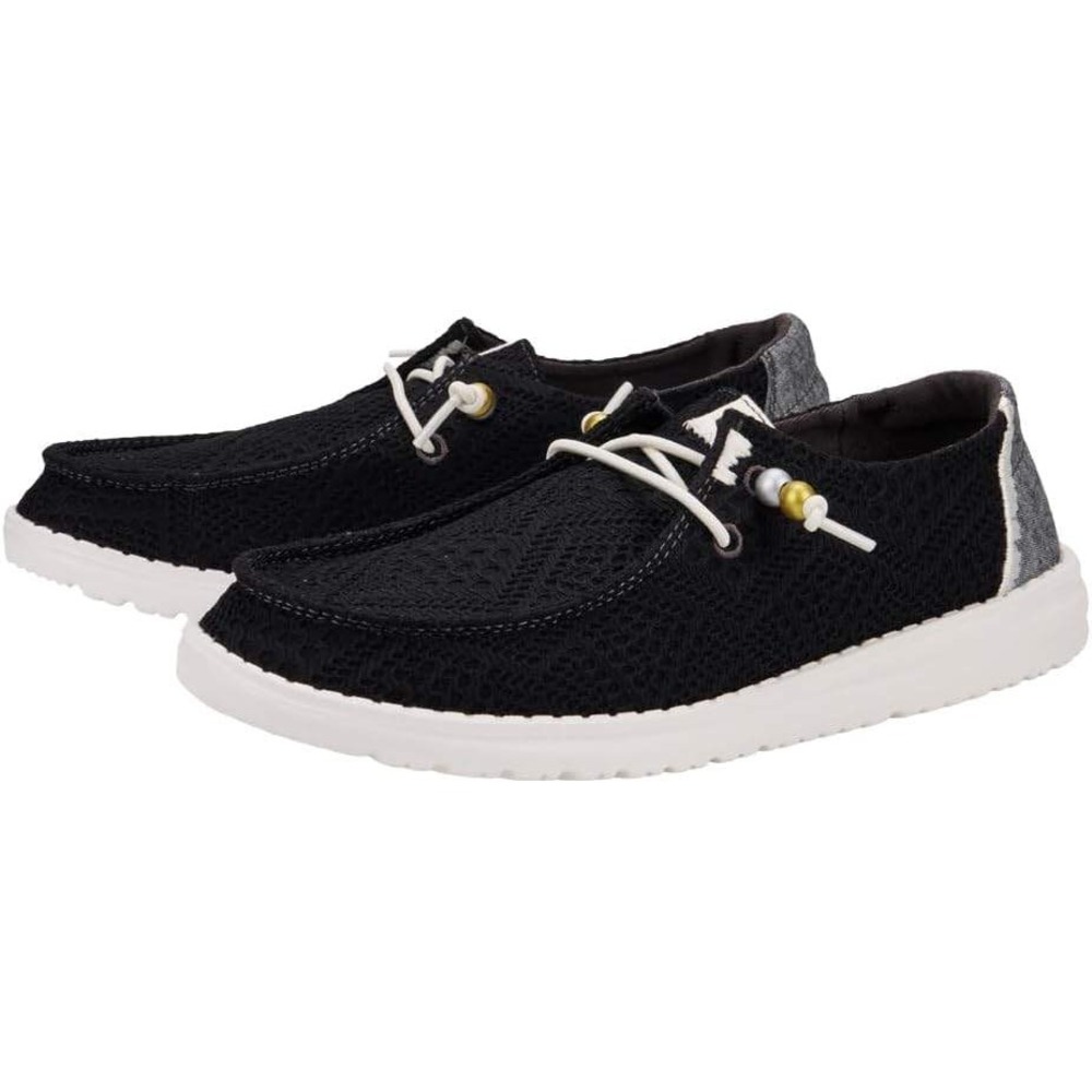 HEYDUDE Wendy Kids 13M Youth Boho Crochet Black Slip On Loafers Shoes New Tags